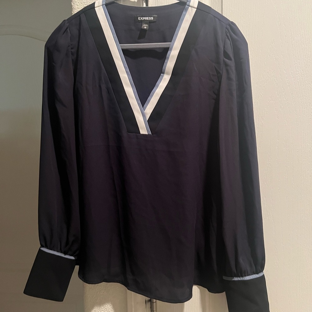 V neck navy blue long sleeves Express blouse Brand new without tags